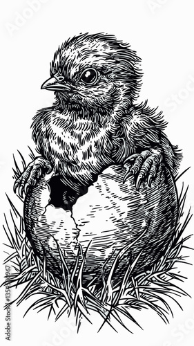 Holiday design featuring a newly hatched chick and broken shell pieces