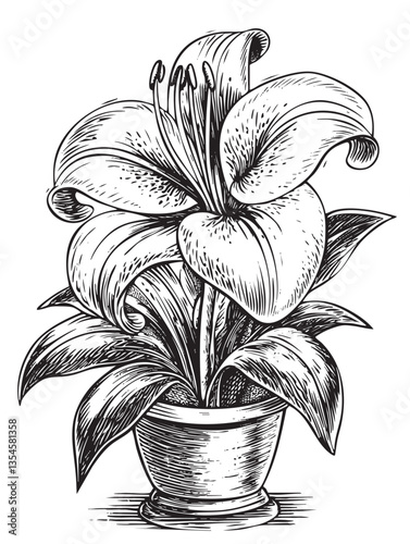 Engraved artwork of an Easter lily symbolizing purity and hope