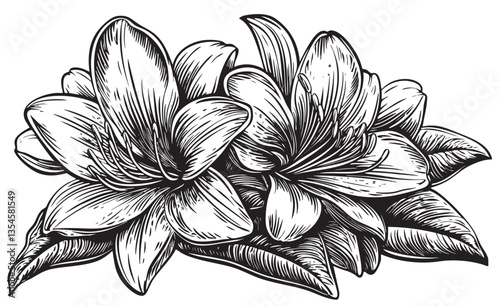 Vintage Easter lily line art emphasizing engraved floral details