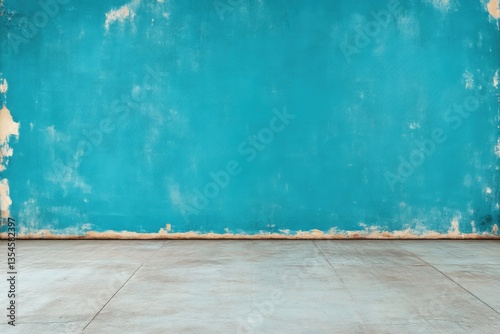 Empty room with teal wall and concrete floor