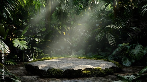 Serene Stone Podium with Tropical Vibes