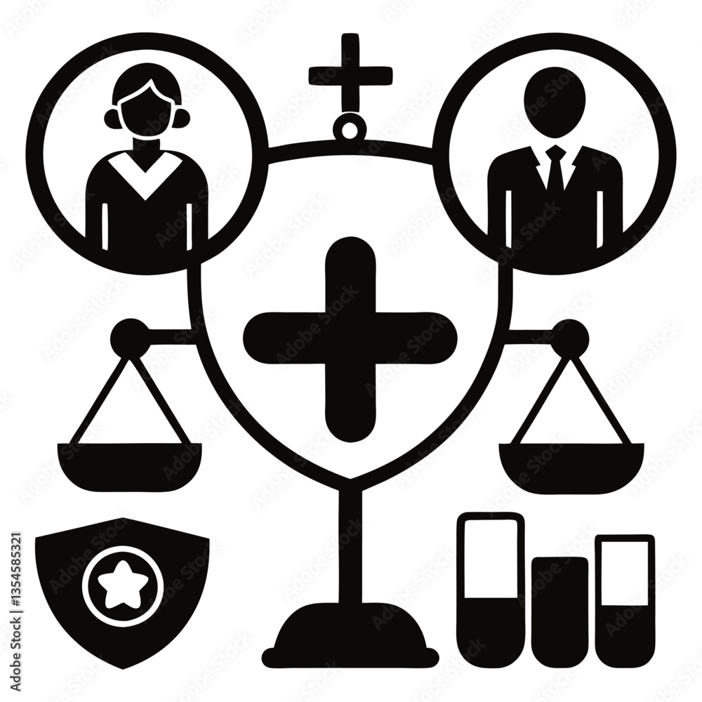 Black and white vector icon set includes religious and business symbols, fitness silhouettes, and people signs Black and white vector icon set includes religious and business symbols, fitness silhouettes, and people signs