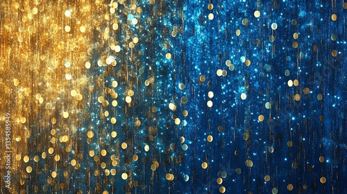 Celestial Cascade: A Gold and Blue Dreamscape of Sparkling Light