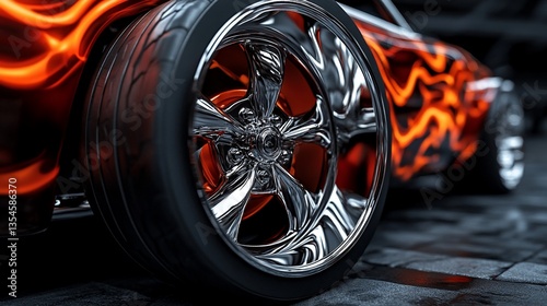 Fiery Wheels: Chrome Rims and Flaming Design of a Custom Car