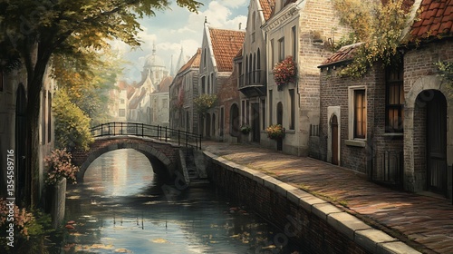 Charming Canal Scene with Historic Architecture and Quaint Bridge View