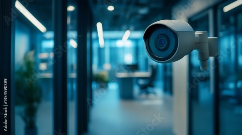 Security camera in modern office building providing surveillance and safety