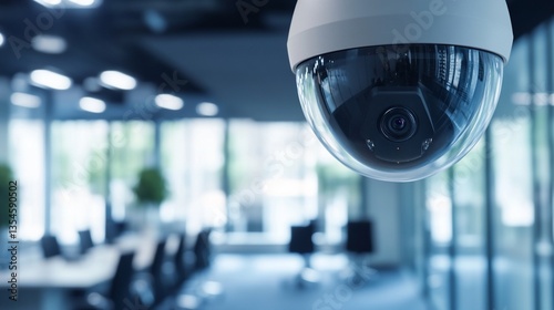 Surveillance camera in modern office building ensuring safety and security