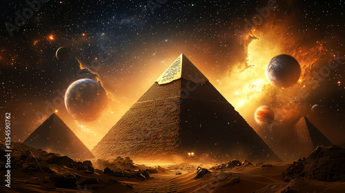 Cosmic Pyramids: An Ancient Wonder in a Starry Night Sky