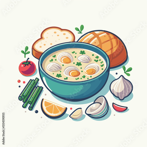 food, chowder, delicious, soup, clam, bowl, dinner, gourmet, potato, cream, meal, seafood, lunch, healthy, shellfish, creamy, fresh, cuisine, parsley, spoon, dish, milk, white, hot, american, bread, c photo