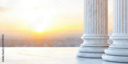 Sunrise over ancient columns architectural beauty urban landscape serene environment close-up view timeless concept