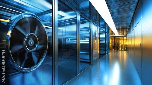 Modern Industrial Facility Corridor with Large Fan