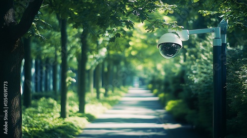 Surveillance in Green Space: Security Camera Amidst Lush Park Scenery