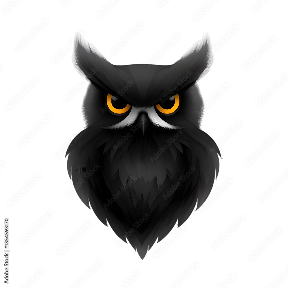 Fototapeta premium A striking illustration of a black owl with intense yellow eyes. Perfect for various creative projects, this design embodies mystery and wisdom.