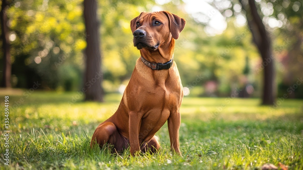 Dog sitting in park, autumn background, portrait Dog sitting in park, autumn background, portrait