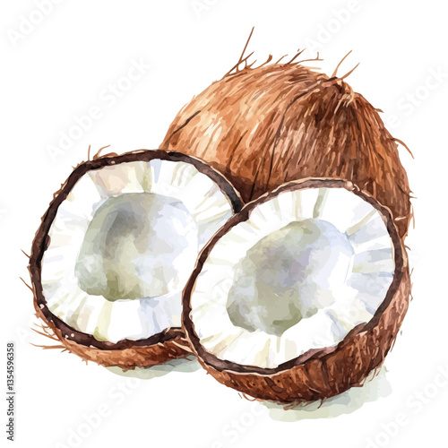 watercolor vector of Coconut Slice, isolated on a white background.