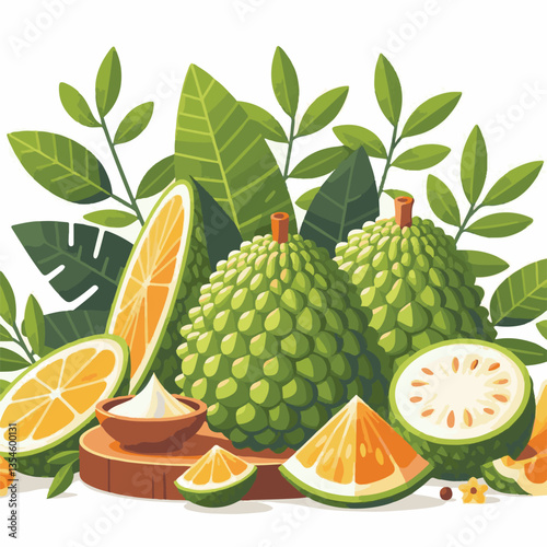 breadfruit, food, background, fresh, nature, tropical, plant, leaf, healthy, fruit, organic, natural, green, exotic, garden, sweet, delicious, vegetarian, agriculture, white, foliage, summer, illustra