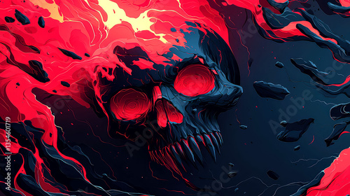 Infernal Skull: A fiery abstract digital painting, a surreal and dark artwork exploring themes of death, rage, and inner turmoil.