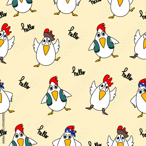 cartoon chicken pattern.Perfect for textile, wallpaper or nursery print.seamless vector cartoon pattern