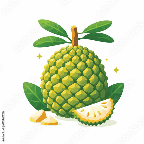 breadfruit, food, background, fresh, nature, tropical, plant, leaf, healthy, fruit, organic, natural, green, exotic, garden, sweet, delicious, vegetarian, agriculture, white, foliage, summer, illustra