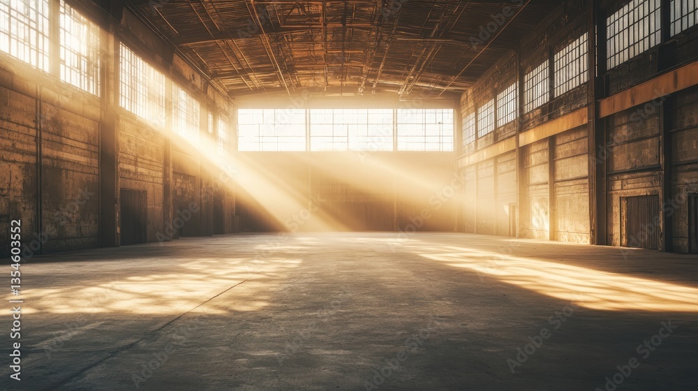 Sunbeams Illuminating an Abandoned Industrial Warehouse Sunbeams Illuminating an Abandoned Industrial Warehouse