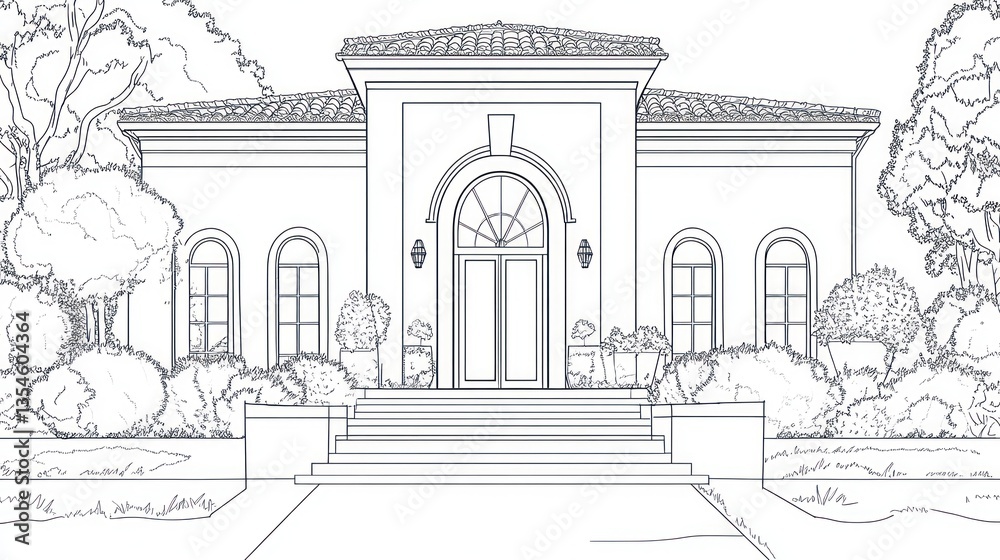 Fototapeta premium Exterior of a Mediterranean home, architectural sketch