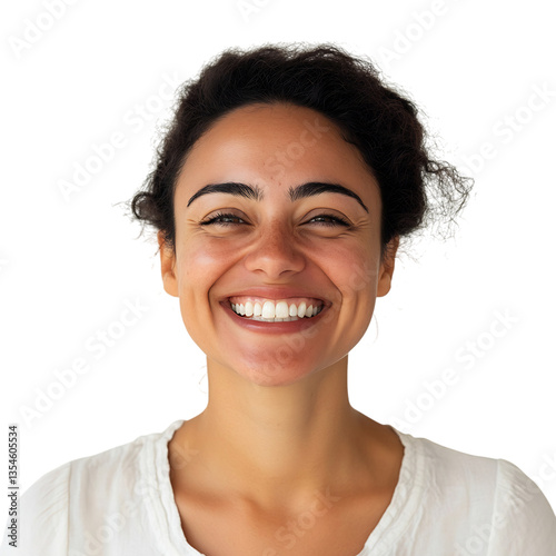 A Woman Smiling with Eyes Closed Isolated on Transparent Background