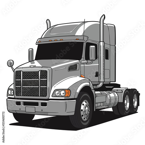 Modern Hauler: A sleek, powerful semi-truck, in a clean, realistic illustration, stands ready for the open road, embodying the spirit of transport and industry.