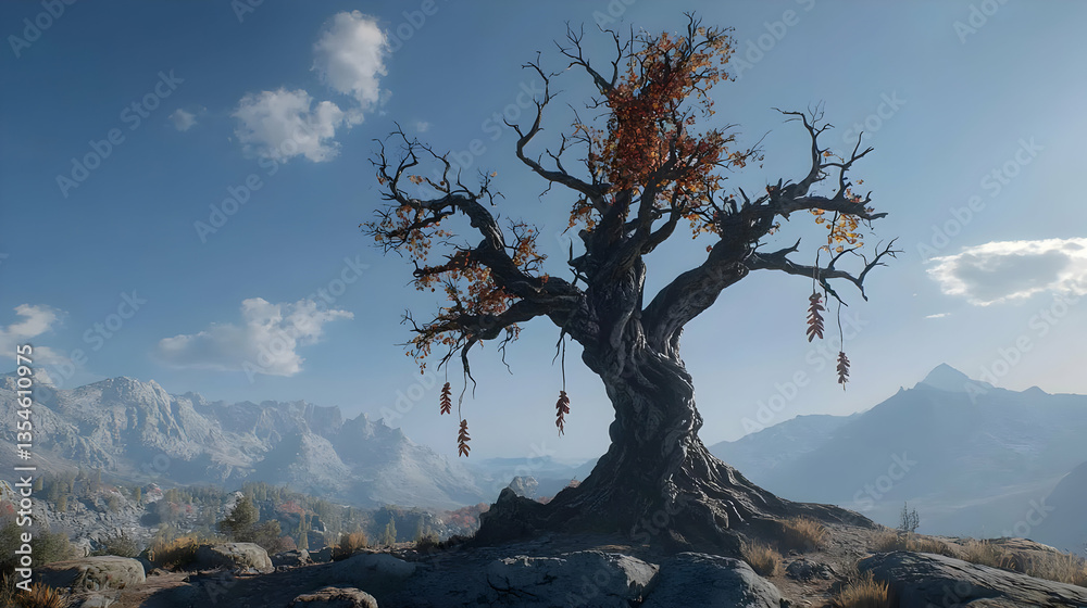 Lonely, ominous tree with offerings Lonely, ominous tree with offerings