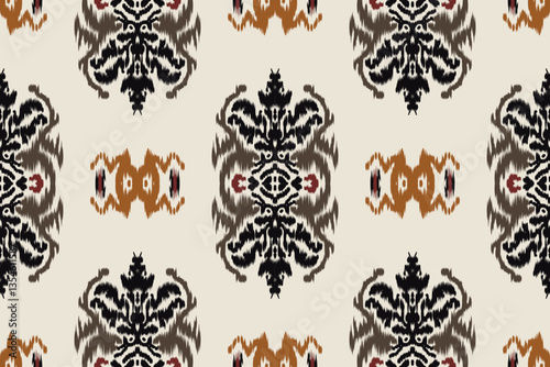 Seamless ethnic ikat pattern featuring tribal and folk embroidery combined with Mexican Aztec geometrics. Perfect for graphic art, rug design, wallpaper, wrapping and clothing.