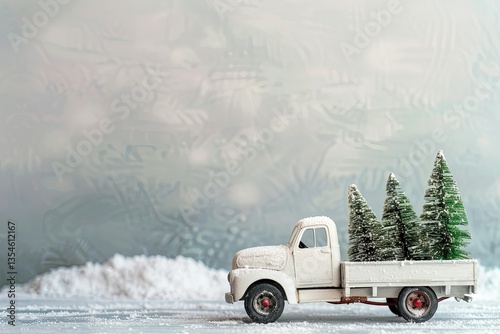 Clear Pixel Visual of White Toy Truck with Christmas Tree Loaded on the Back