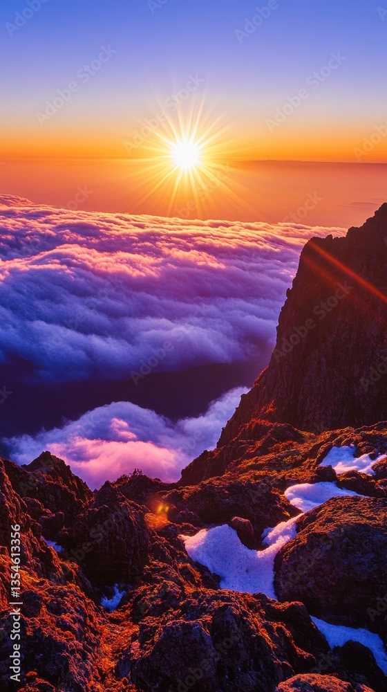 Obraz premium Stunning Sunrise Over Mountain Peaks and Clouds