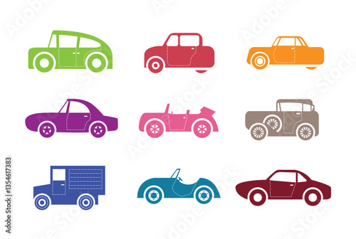 Set of colored vehicles design