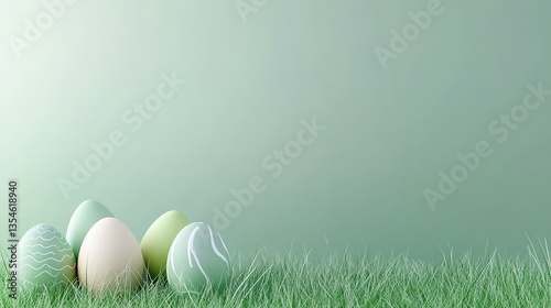 Vibrant Easter Banner Design with Dynamic Grass Movement and Glossy Eggs on Fresh Green Background, Integrated Text Area. Versatile for Web Banners, Product Packaging Mockups, or Event Promotion Visua