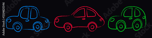 cartoon cars brush chalk stroke drawing for ikds vector illustration