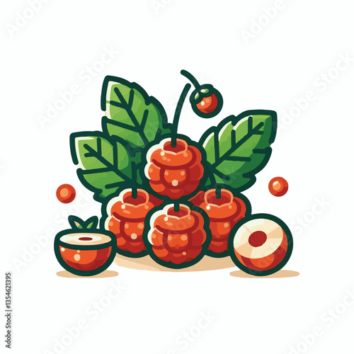 berry, cloudberry, food, natural, nature, healthy, fresh, background, organic, isolated, ripe, juicy, fruit, summer, illustration, orange, green, sweet, vitamin, leaf, nordic, plant, red, forest, tast