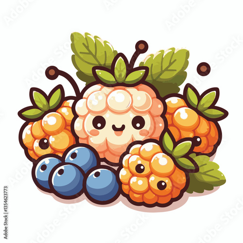 berry, cloudberry, food, natural, nature, healthy, fresh, background, organic, isolated, ripe, juicy, fruit, summer, illustration, orange, green, sweet, vitamin, leaf, nordic, plant, red, forest, tast