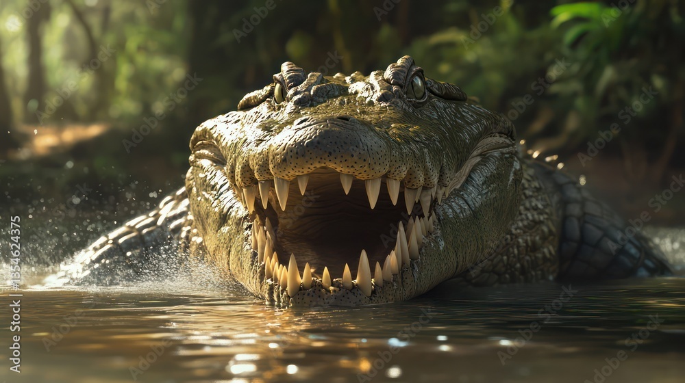 Fototapeta premium Aggressive Alligator Emerging From Water