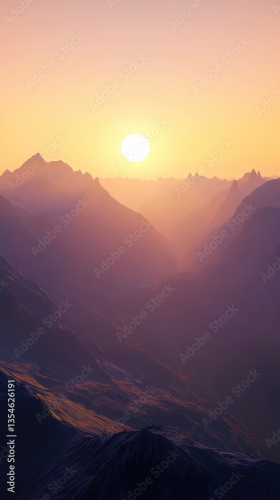 Obraz premium Sunset Over Mountain Valley Landscape.
