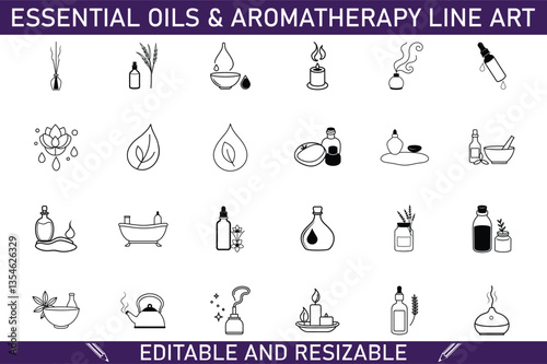 Essential Oils Aromatherapy Line Art Icons Editable and Resizable Graphics