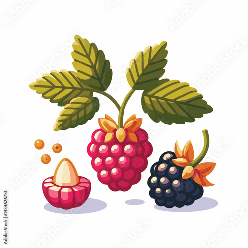 berry, cloudberry, food, natural, nature, healthy, fresh, background, organic, isolated, ripe, juicy, fruit, summer, illustration, orange, green, sweet, vitamin, leaf, nordic, plant, red, forest, tast