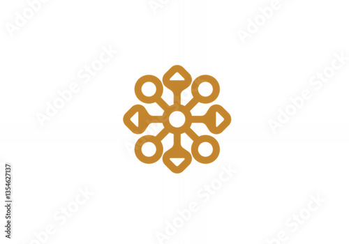 The logo symbol is gold in color and has different shapes.