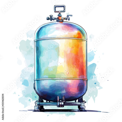 watercolor vector of Cryogenic Storage Container, isolated on a white background.