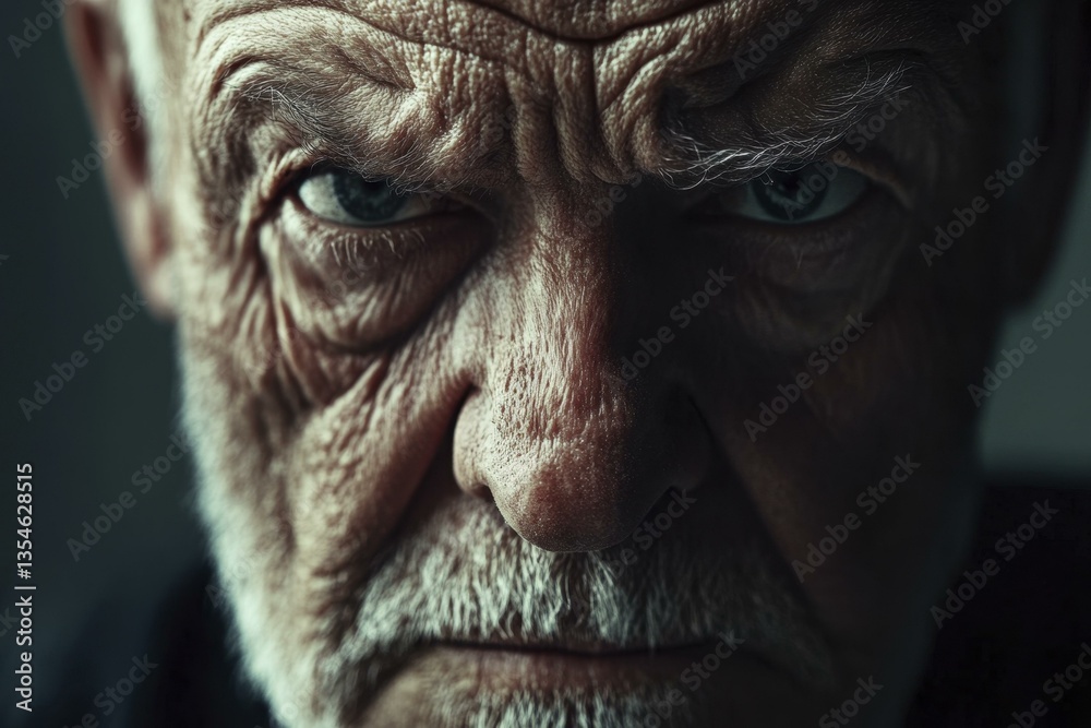 Intense Close-Up of Senior Man with Deep Wrinkles and Piercing Gaze Intense Close-Up of Senior Man with Deep Wrinkles and Piercing Gaze