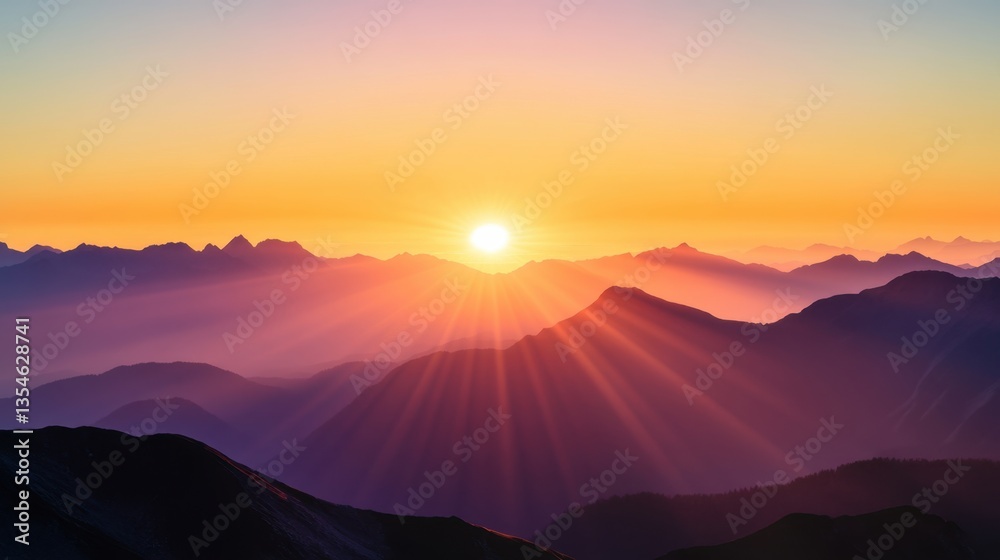 Fototapeta premium Breathtaking Sunset Over Mountain Landscape