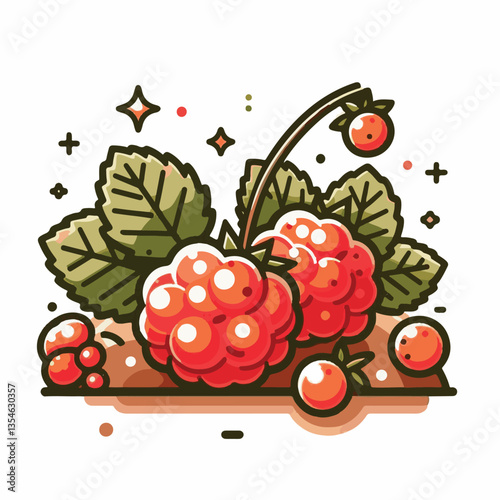 berry, cloudberry, food, natural, nature, healthy, fresh, background, organic, isolated, ripe, juicy, fruit, summer, illustration, orange, green, sweet, vitamin, leaf, nordic, plant, red, forest, tast