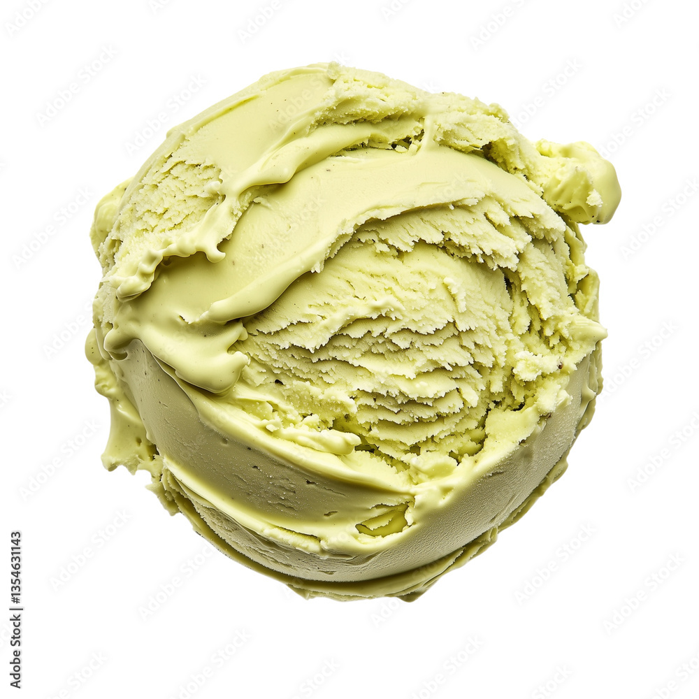 Obraz premium Delicious creamy pistachio ice cream scoop isolated transparent background