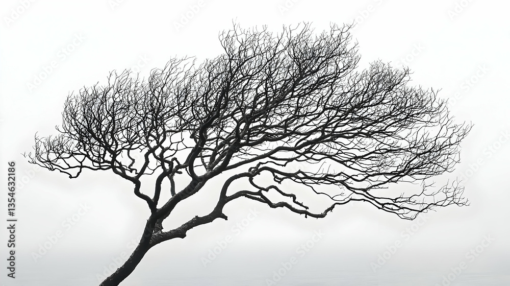Obraz premium Bare tree silhouette against a white sky