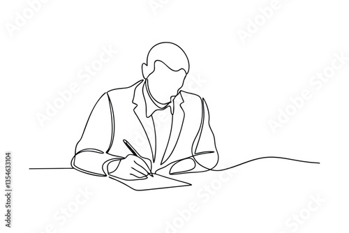 Oneline drawing businessman signing document contract agreement
