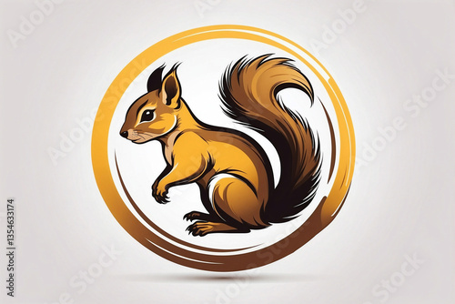 Minimalist Bright Logo Featuring Cute Squirrel In Circle On White Background
