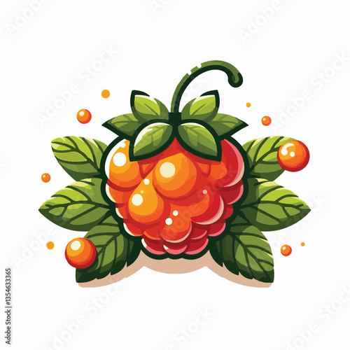 berry, cloudberry, food, natural, nature, healthy, fresh, background, organic, isolated, ripe, juicy, fruit, summer, illustration, orange, green, sweet, vitamin, leaf, nordic, plant, red, forest, tast